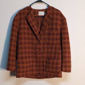 Superscape Felt Brown Orange Geometric Blazer, Size M